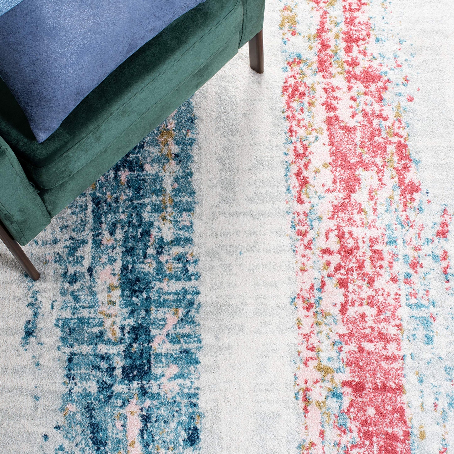SAFAVIEH Madison Collection 8' x 10' IvoryBlue MAD640A Modern Abstract Distressed Non-Shedding Living Room Bedroom Area Rug