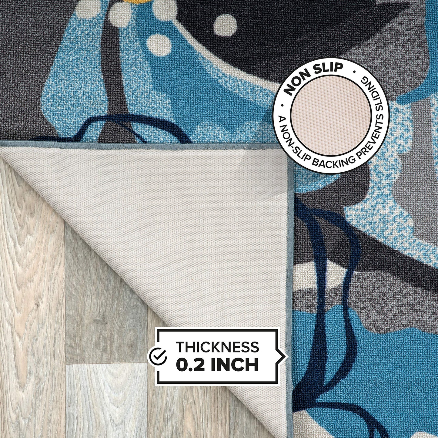 Rugshop Contemporary Gray-Blue Large Floral Non-Slip Area Rug for Living Room Bedroom,Kitchen Entryway 5'3" x 7'3" -Blue