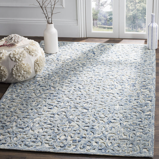 SAFAVIEH Trace Collection Area Rug - 6' x 9', Blue & Ivory, Handmade Wool, Ideal for High Traffic Areas in Living Room, Bedroom (TRC103B)