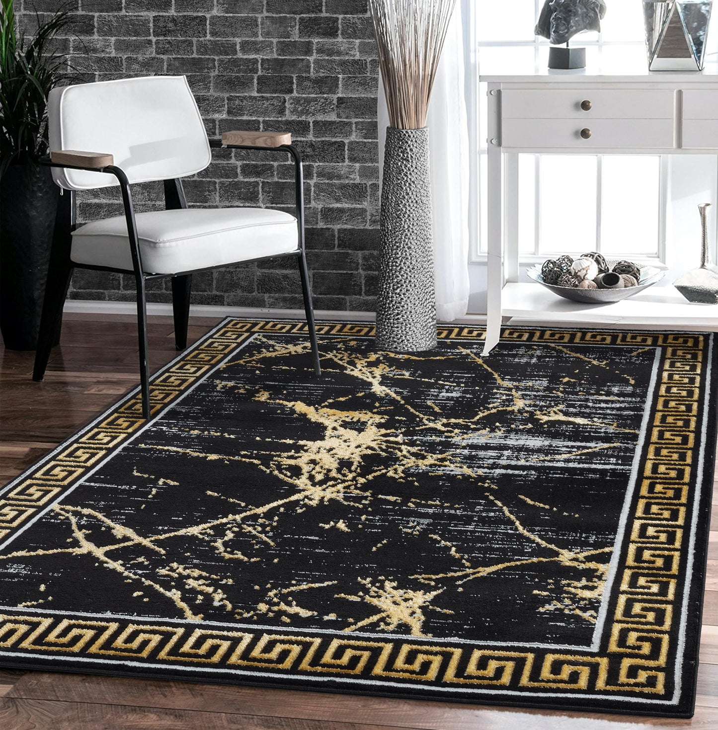 GLORY RUGS Area Rugs Marble 8x10 Black Gold Carpet Modern Abstract Rug Living Room Dining Bedroom Rug