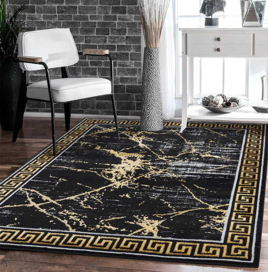 GLORY RUGS Area Rugs Marble 8x10 Black Gold Carpet Modern Abstract Rug Living Room Dining Bedroom Rug