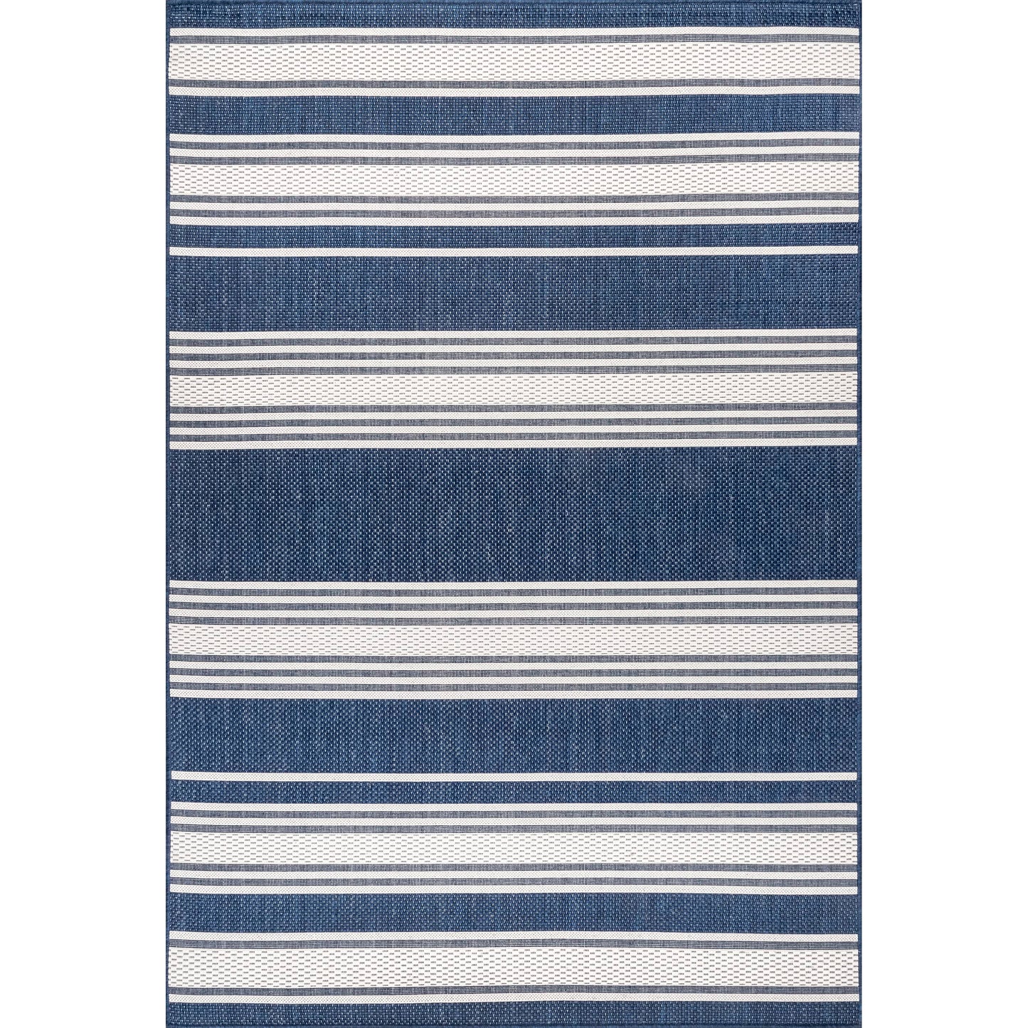 Rugs USA Romy Navy/Ivory, 6'7" x 9', Striped, Soft and Cozy, High Traffic, Stain Resistant, Easy Clean, Durable Area Rug for Indoor/Outdoor Patio, Deck, Porch, Garden, Courtyard