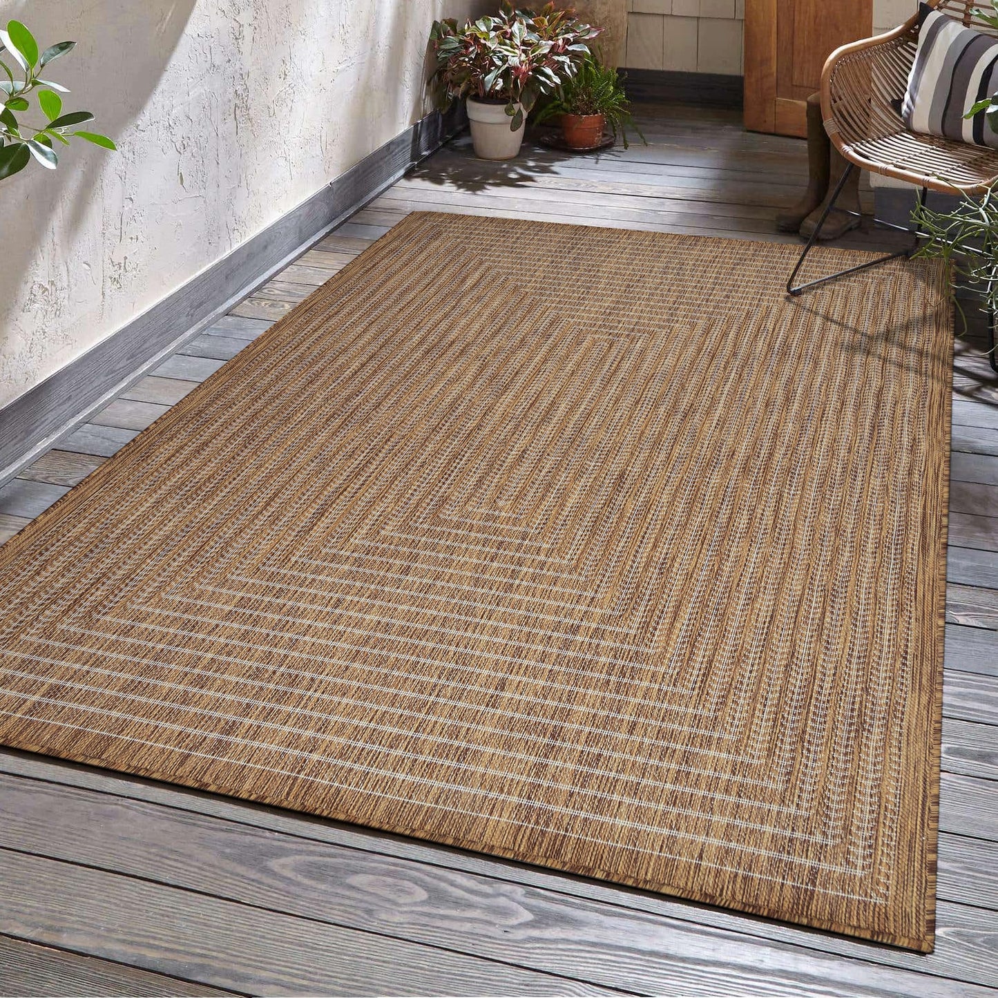 Adiva Rugs Outdoor Indoor Area Rug, Weather Resistant, Easy to Clean, Stain Resistant Floor Mat for Dining Room, Backyard, Deck, Patio (Wooden, 5' x 7')