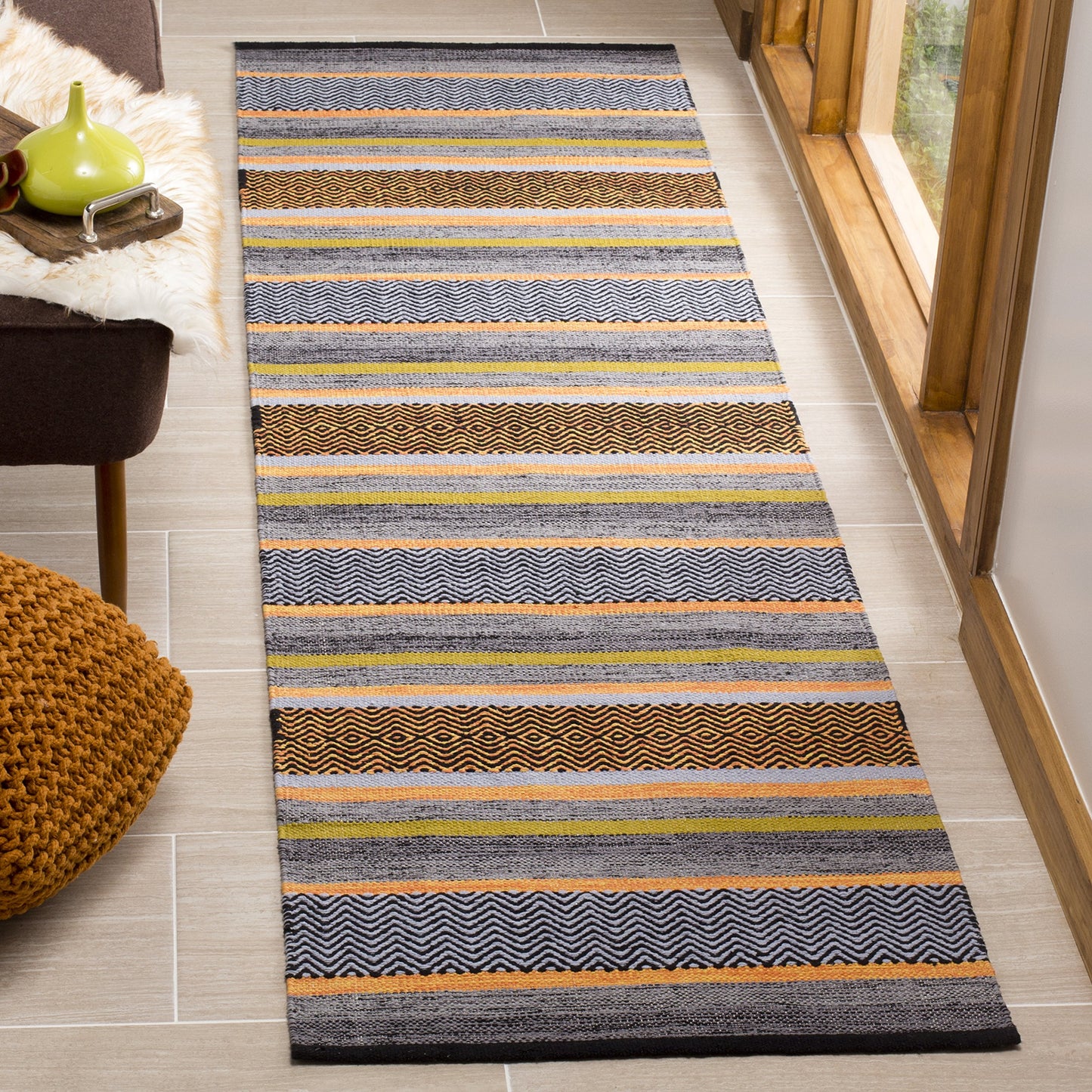 SAFAVIEH Montauk Collection Runner Rug - 2'3" x 8', Navy & Multi, Handmade Flat Weave Stripe Cotton, Ideal for High Traffic Areas in Living Room, Bedroom (MTK212A)