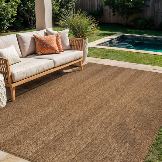 Rugshop Striped Indoor Outdoor Flat Woven Area Rug,Natural Jute-Style,Easy-Care Patio Rug for Backyard Porch Deck Balcony, 6'6" x 9' Natural/Jute