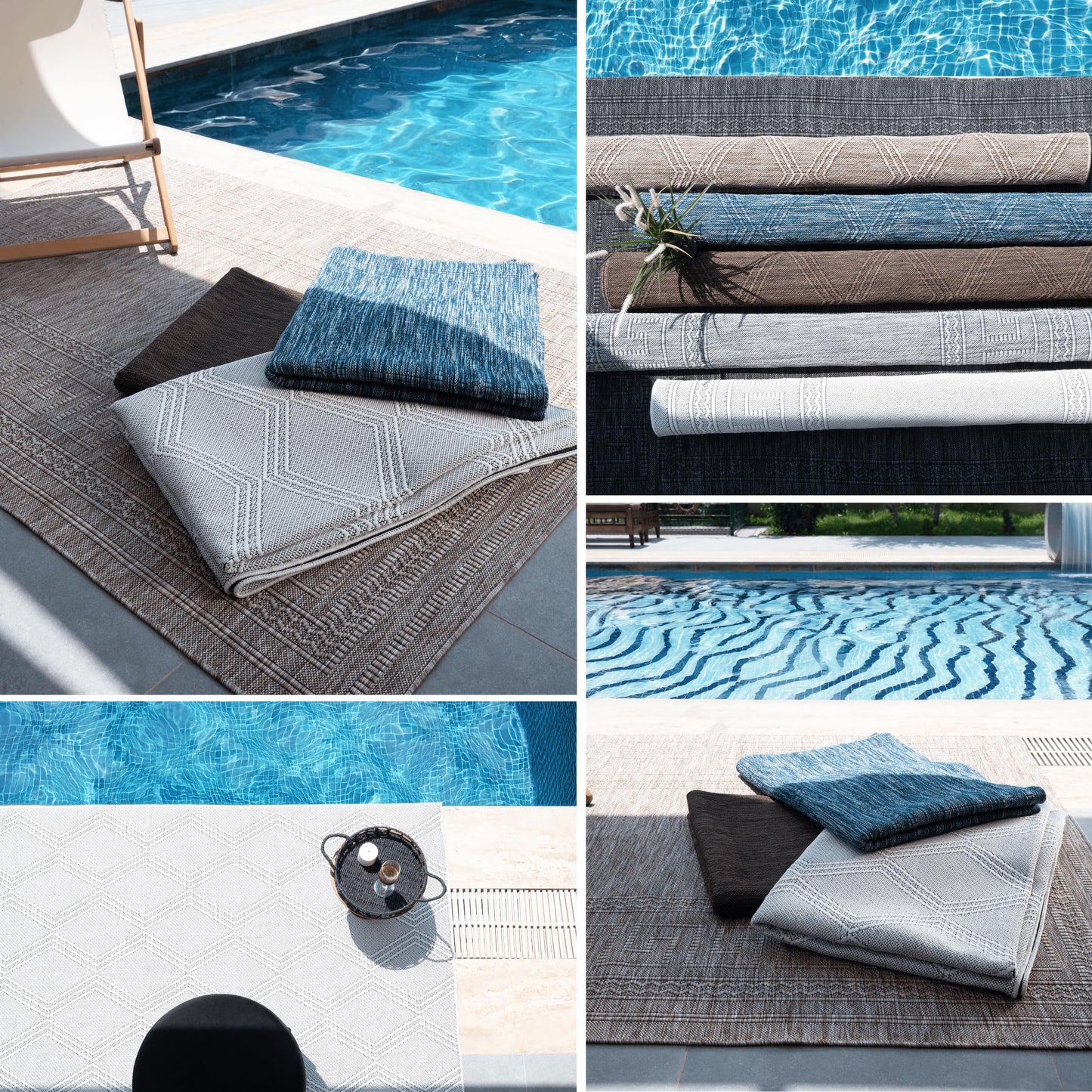 RUGGERRUGS Diana Textured Foldable Indoor Outdoor Rug, 5x7, Weather Resistant, Easy Clean, UV Resistant, Modern Bordered Patio Carpet for Porch, Deck, Backyard, Living Room (5' x 7', Charcoal)