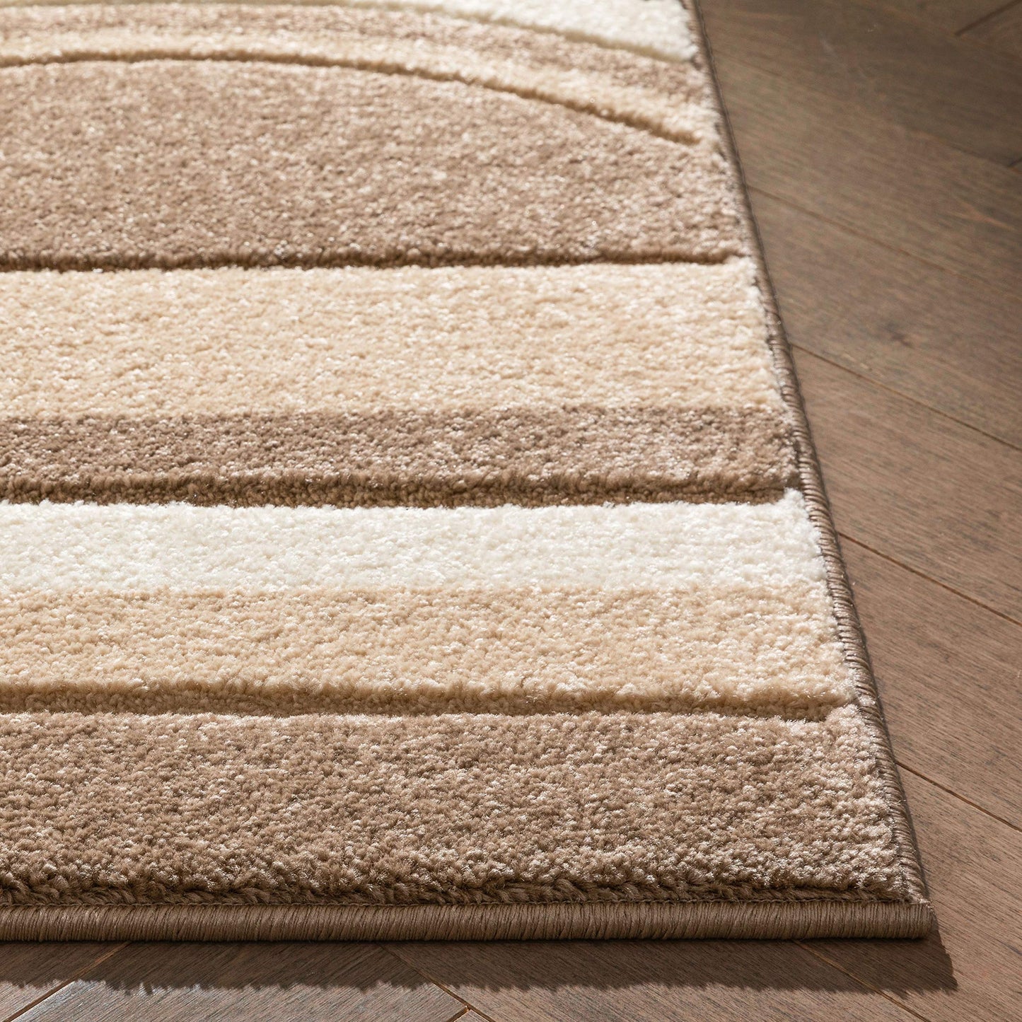 Well Woven Ruby Echo Shapes & Circles Geometric Ivory and Beige 5 by 7 Rug - Abstract Modern Thick Pile Carpet, Soft Durable Easy Care Floor Covering, Contemporary Neutral Geometric Pattern