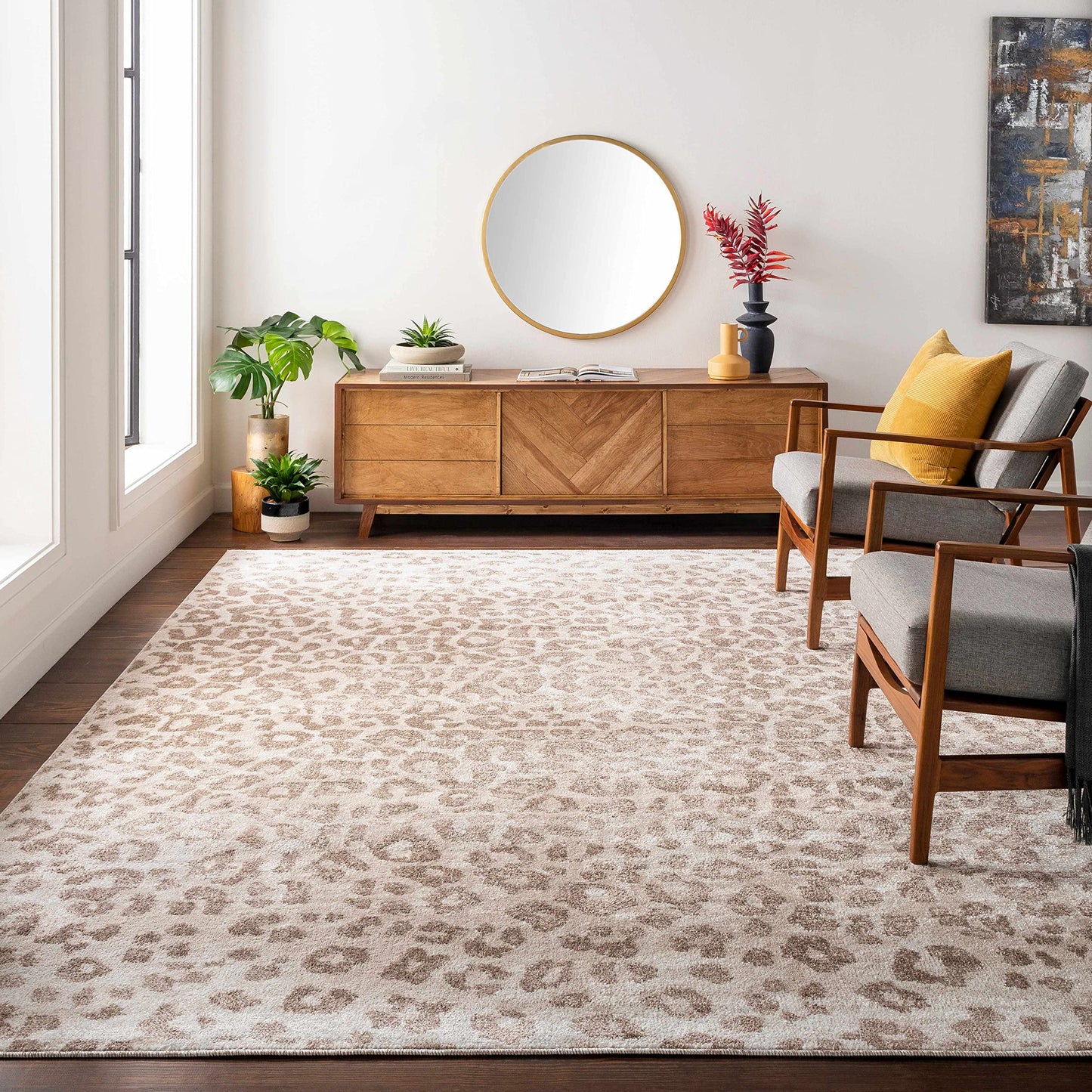 Hauteloom Safari Modern Animal Print Area Rug for Living Room, Bedroom, Dining Room - Bohemain Leopard Print Carpet - Tan, Terracota, Brown, Beige, Ivory - 5'3" x 7'3" (5x7)