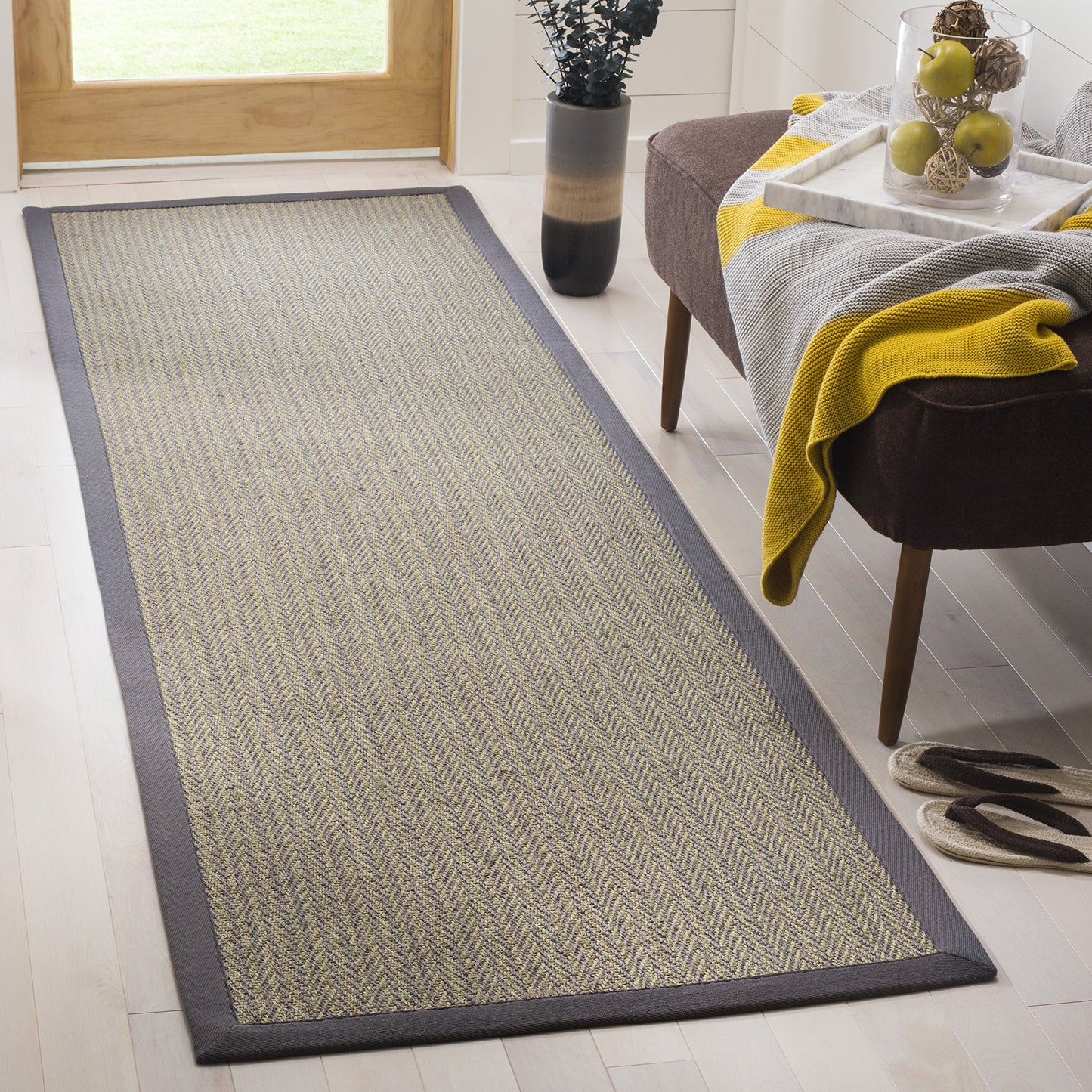 SAFAVIEH Natural Fiber Collection X-Large Area Rug - 2'6" x 22', Grey Brown & Grey, Border Herringbone Sisal Design, Easy Care, Ideal for High Traffic Areas in Living Room, Bedroom (NF444A)