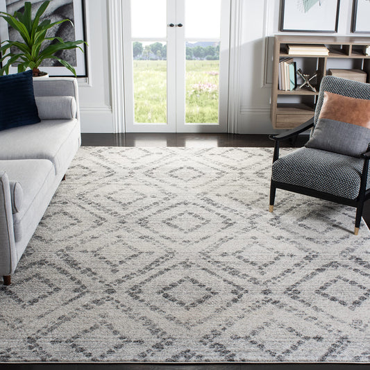 SAFAVIEH Adirondack Collection Area Rug - 8' Square, Light Grey & Grey, Modern Diamond Distressed Design, Non-Shedding & Easy Care, Ideal for High Traffic Areas in Living Room, Bedroom (ADR131C)