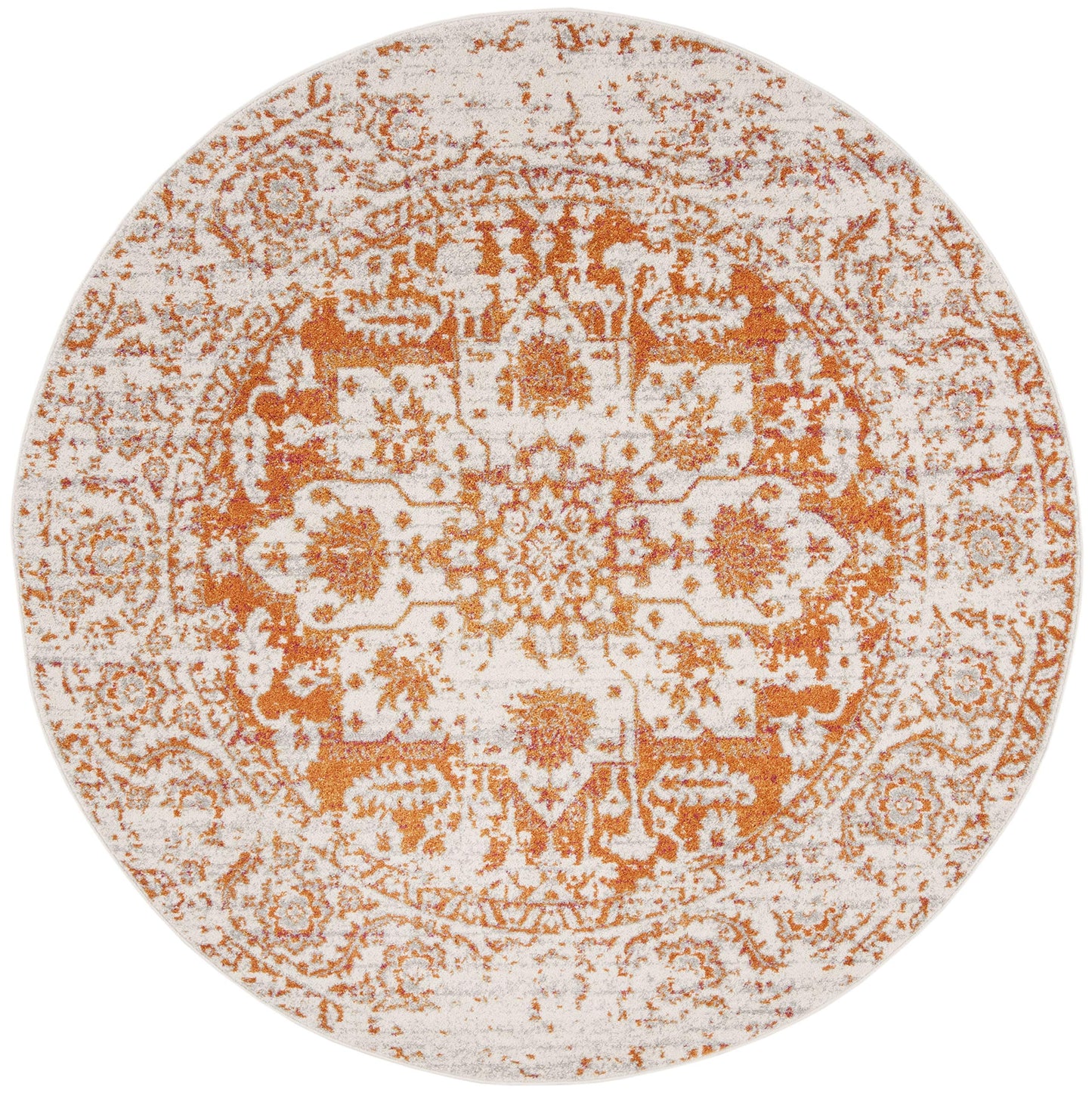SAFAVIEH Madison Collection Area Rug - 6'7" Round, Orange & Ivory, Snowflake Medallion Distressed Design, Non-Shedding & Easy Care, Ideal for High Traffic Areas in Living Room, Bedroom (MAD603P)