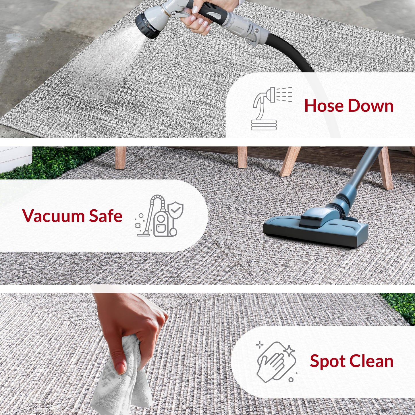 nuLOOM 3' x 5' Solid Hand Braided Indoor/Outdoor Area Rug, Pet-Friendly, High Traffic, Weather Resistant, for Patio, Balcony, Bedroom, Living Room, Dining Room, Wynn Salt And Pepper