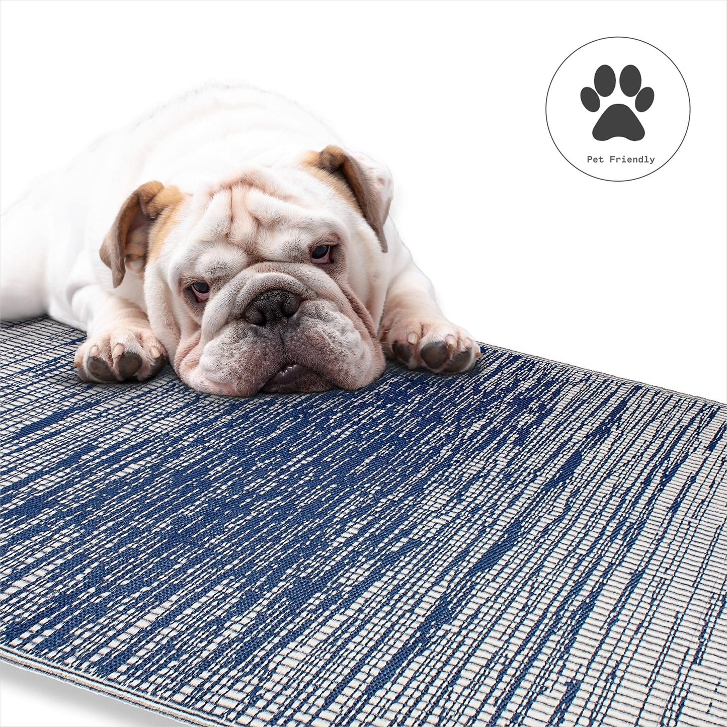 Fab Habitat Outdoor Rug - Waterproof, Fade Resistant, Crease-Free - Premium Recycled Plastic - Distressed Abstract - Porch, Deck, Balcony, Mudroom, Laundry Room, Patio - Brooklyn - Blue - 3 x 5 ft