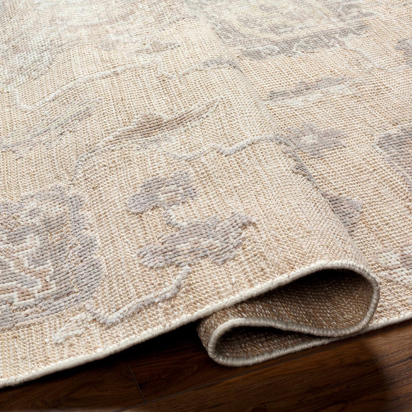 Hauteloom Bulusan Recycled Material Area Rug - Floral Medallion Geometric Distressed Abstract - Traditional Oushak Transitional Oriental Farmhouse - Light Gray, Dark Red, Beige, Cream, Gray - 2' x 3'