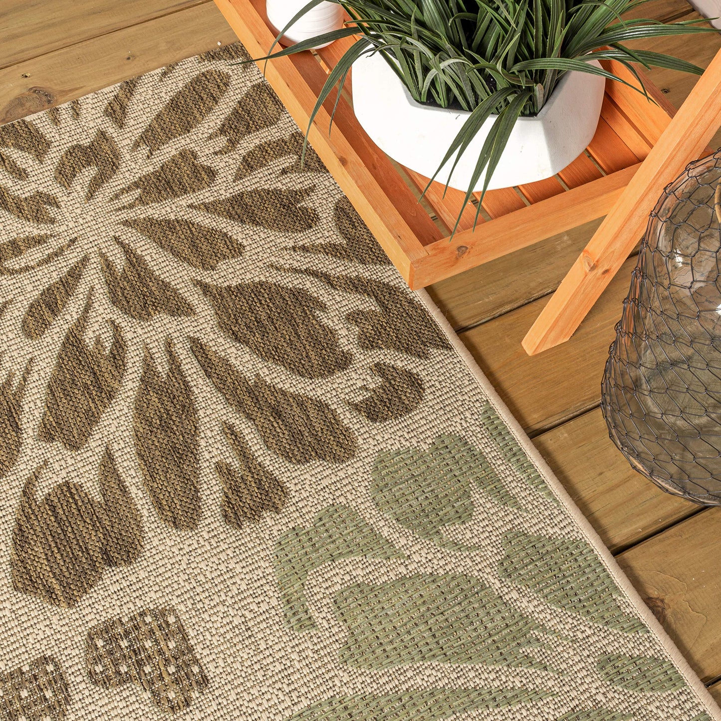 JONATHAN Y Floral Textured Weave Indoor Outdoor Area Rug 3X5 Sage/Brown, Zinnia Modern for Backyard, Patio, Porch, Easy-Cleaning, High Traffic, Pet-Friendly, Non-Shedding (SMB110A-3)