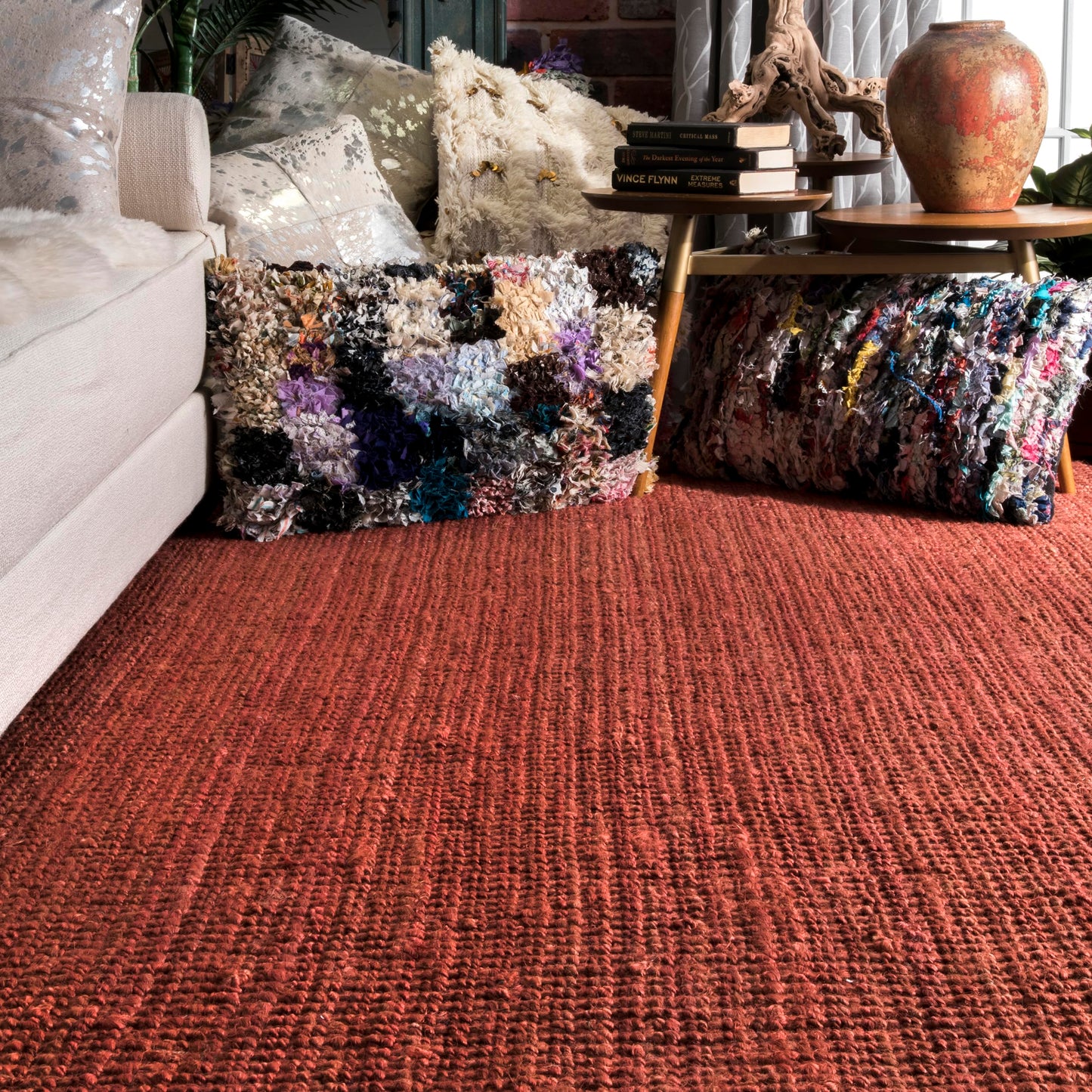 Nuloom Daniela Brick, 3' x 5', Handmade, Jute, Tassel, Soft and Textured, High Traffic, Stain Resistant, Easy Clean, Durable Area Rug for Bedroom, Living Room, Dining Space, Foyer, Entryway