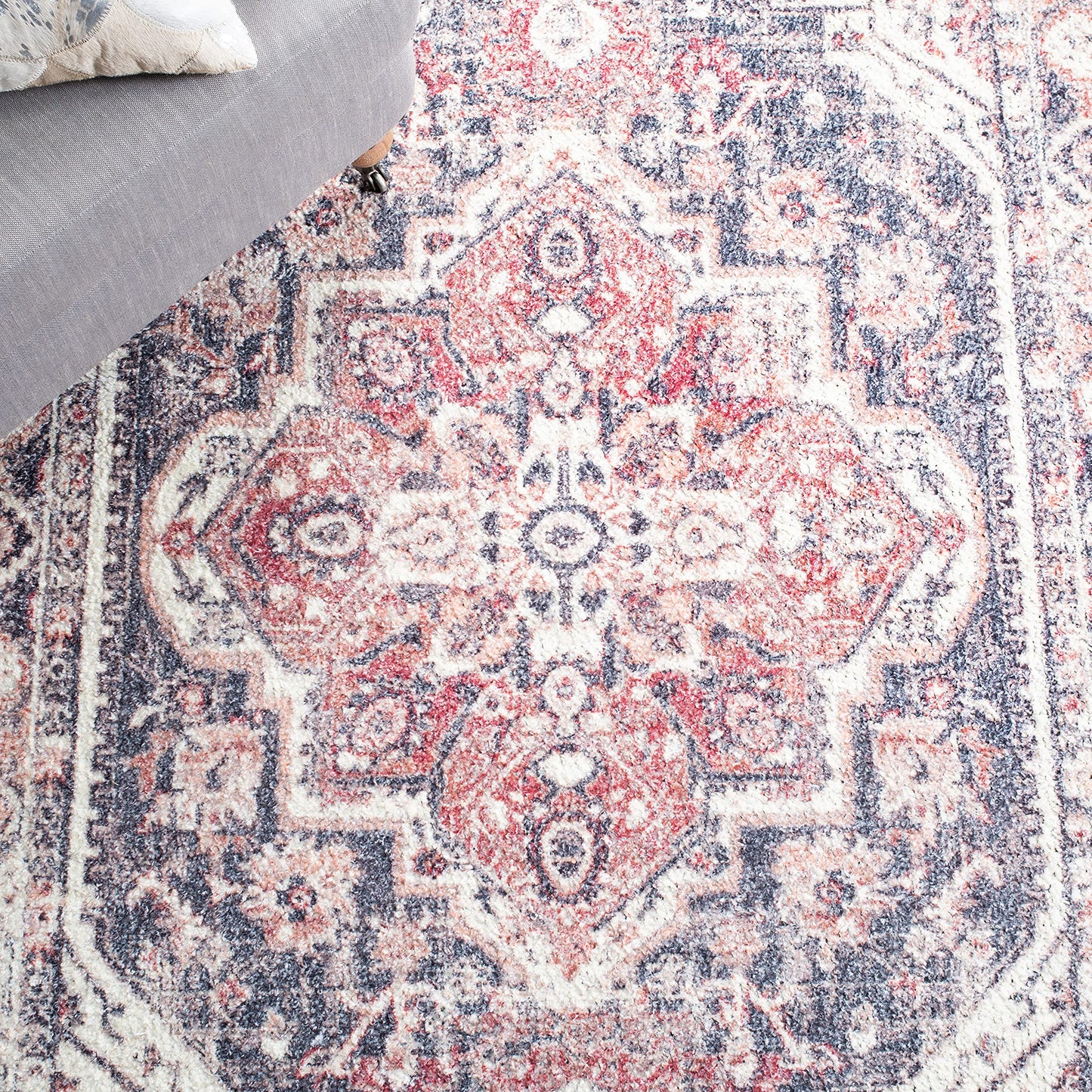 SAFAVIEH Classic Vintage Collection Accent Rug - 3' x 5', Red & Blue, Handmade Oriental Medallion Distressed, Ideal for High Traffic Areas in Entryway, Living Room, Bedroom (CLV203Q)