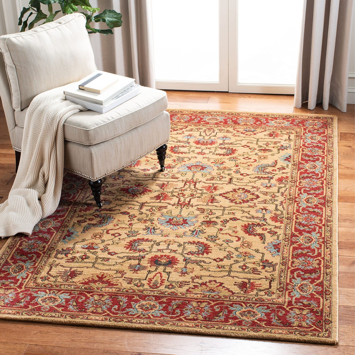 SAFAVIEH Mahal Collection Accent Rug - 3' x 5', Red & Navy, Traditional Oriental Design, Non-Shedding & Easy Care, Ideal for High Traffic Areas in Entryway, Living Room, Bedroom (MAH693F)