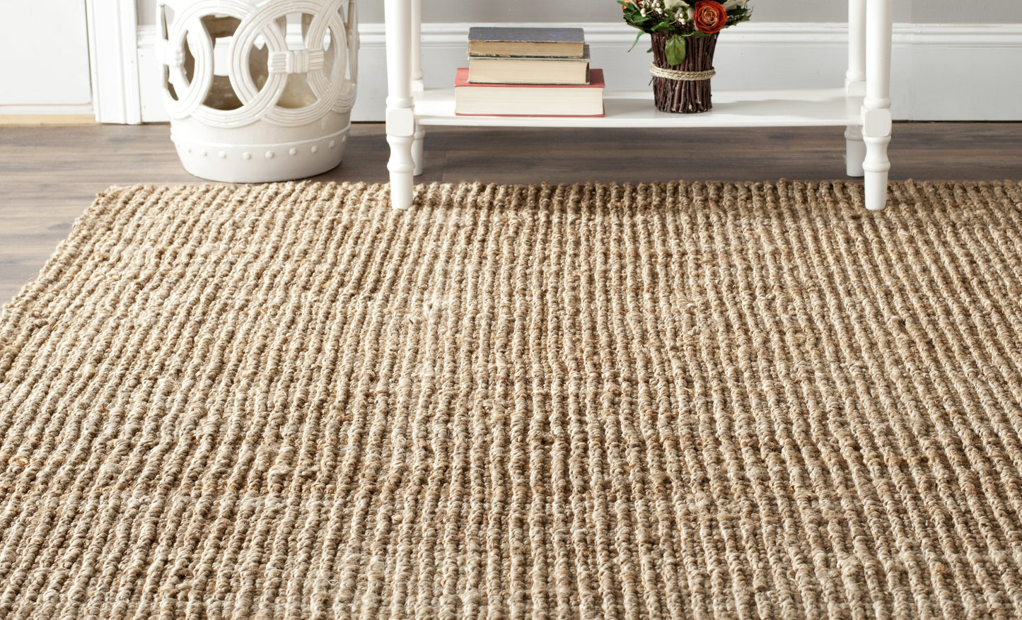 SAFAVIEH Area Rug 7' Square - Natural Fiber Collection - Natural Brown, Handmade Jute, Farmhouse Style, Chunky Textured Thick Pile (NF447A)