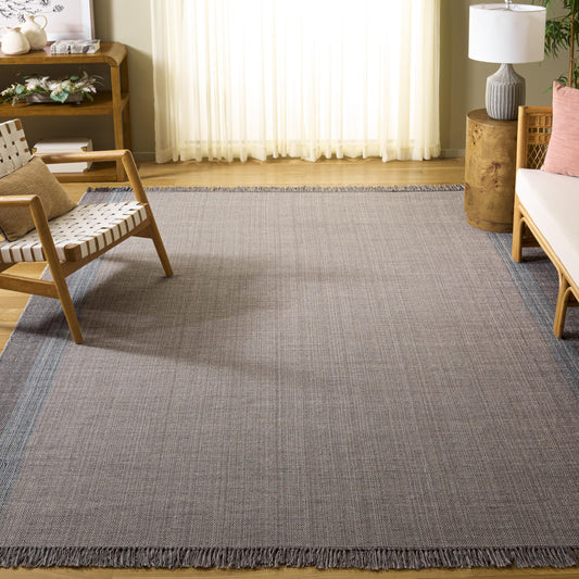 SAFAVIEH Montauk Collection Area Rug - 9' x 12', Blue & Grey, Handmade Flat Weave Boho Farmhouse Cotton Stripe Fringe, Ideal for High Traffic Areas in Living Room, Bedroom (MTK301M)