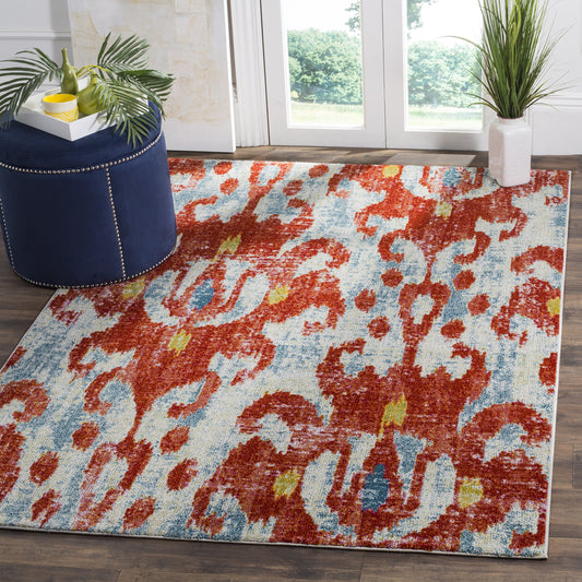 SAFAVIEH Watercolor Collection Accent Rug - 4' x 6', Brick & Light Blue, Modern Boho Design, Non-Shedding & Easy Care, Ideal for High Traffic Areas in Entryway, Living Room, Bedroom (WTC622L)