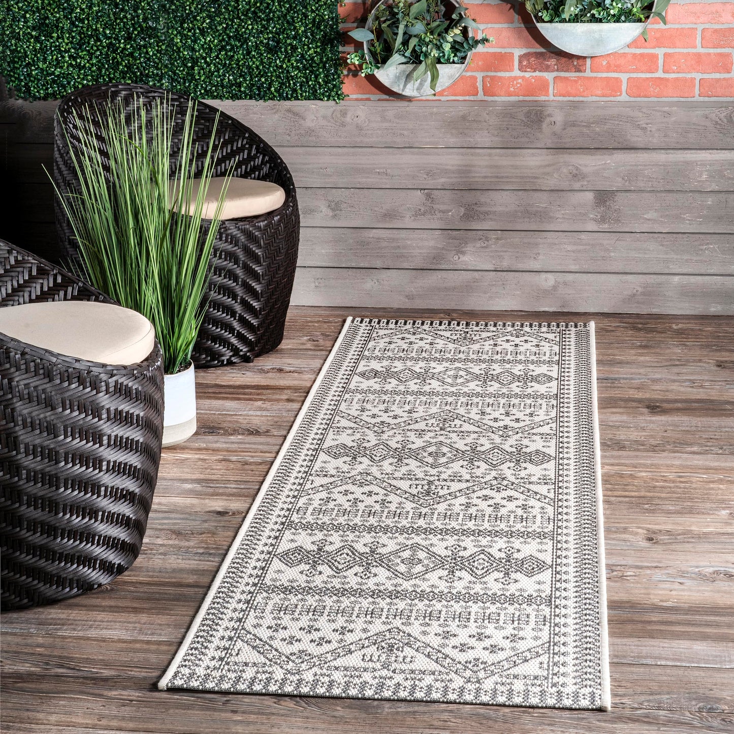 Nuloom Outdoor Performance Kandace Ivory/Grey, 2' x 8', Tribal, Soft and Cozy, High Traffic, Stain Resistant, Easy Clean, Durable Runner for Indoor/Outdoor Patio, Deck, Porch, Garden, Courtyard