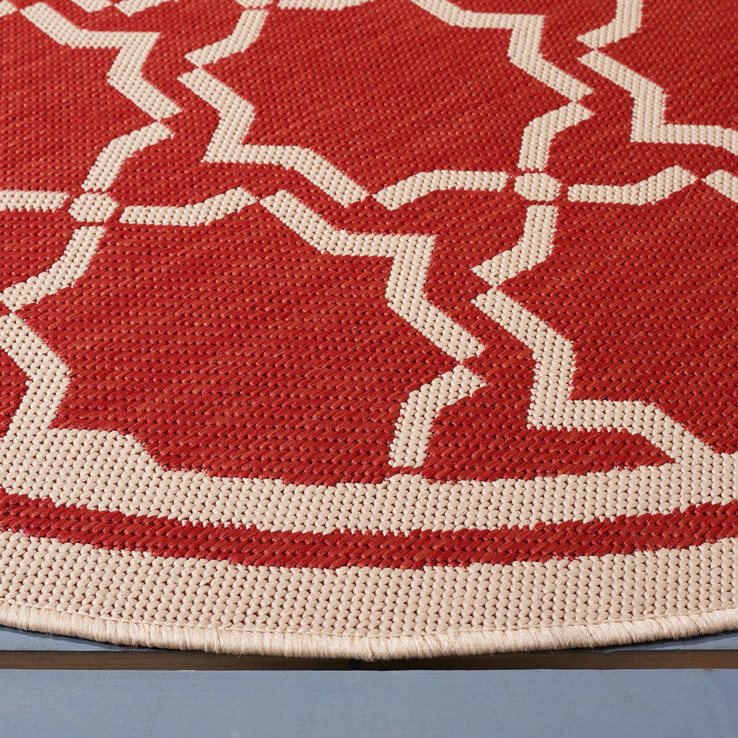 SAFAVIEH Courtyard Collection 5'3" Round Red/Bone CY6916 Indoor/ Outdoor Splashproof Easy Scrubbing Patio Backyard Mudroom Area Rug