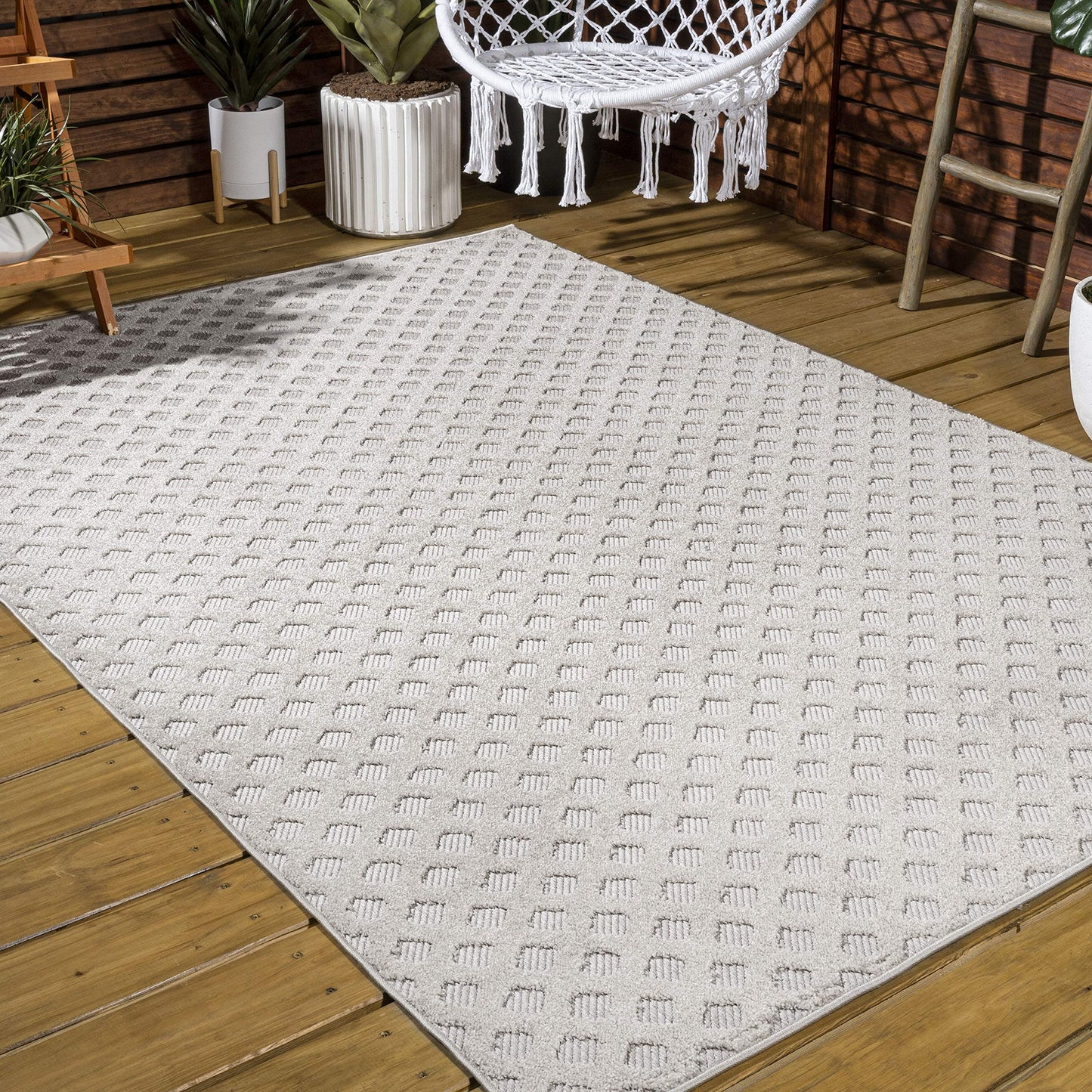 JONATHAN Y Mini-Diamond Trellis Indoor Outdoor Area Rug 8X10 Beige, Rabat High-Low Pile for Backyard, Patio, Porch, Easy-Cleaning, High Traffic, Pet-Friendly, Non-Shedding (SBH101A-8)