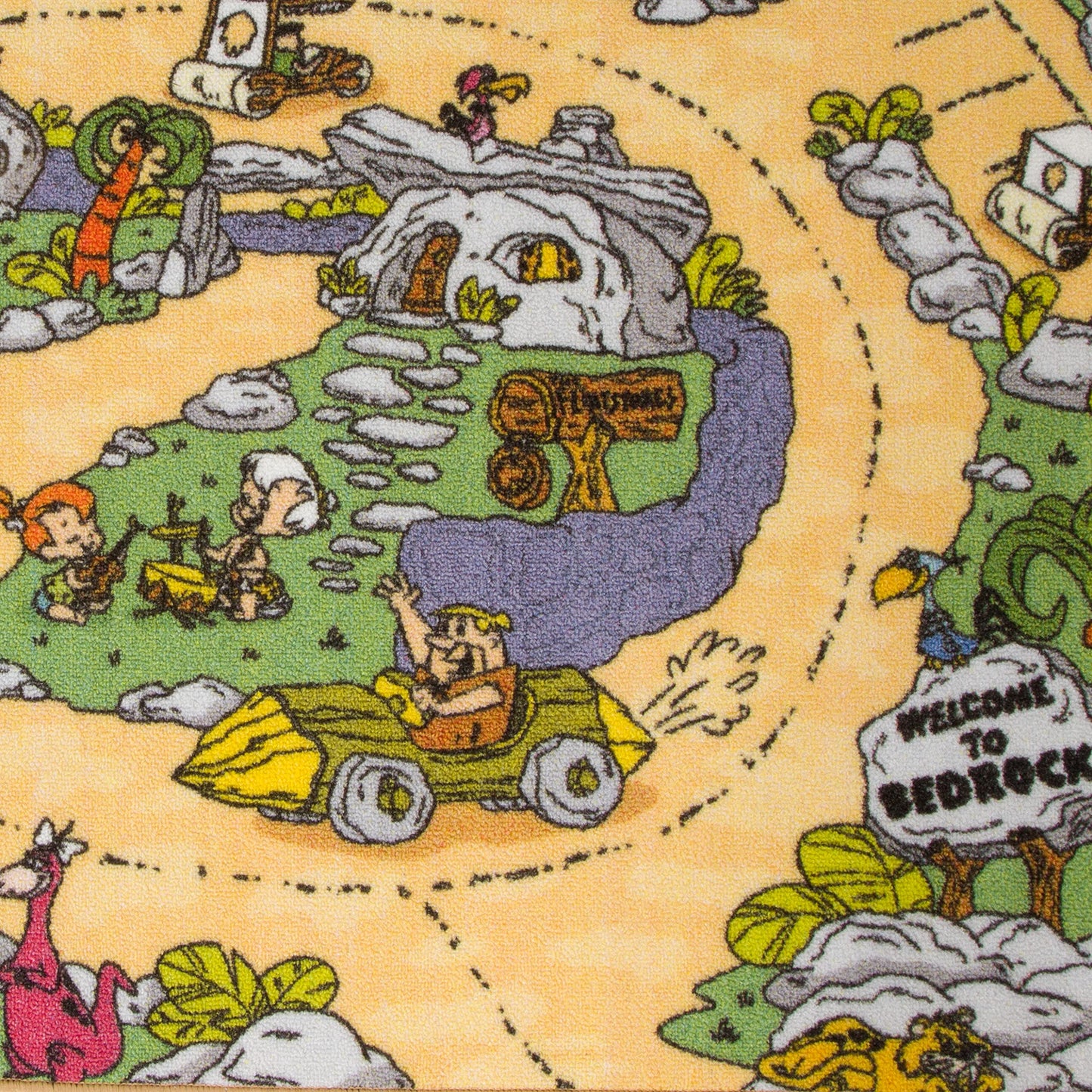 The Flintstones Bedrock City Adventure Road Play Rug 3x5| Kids Interactive Toy Car Play Mat Carpet for Toddler Classroom, Playroom & Baby Nursery
