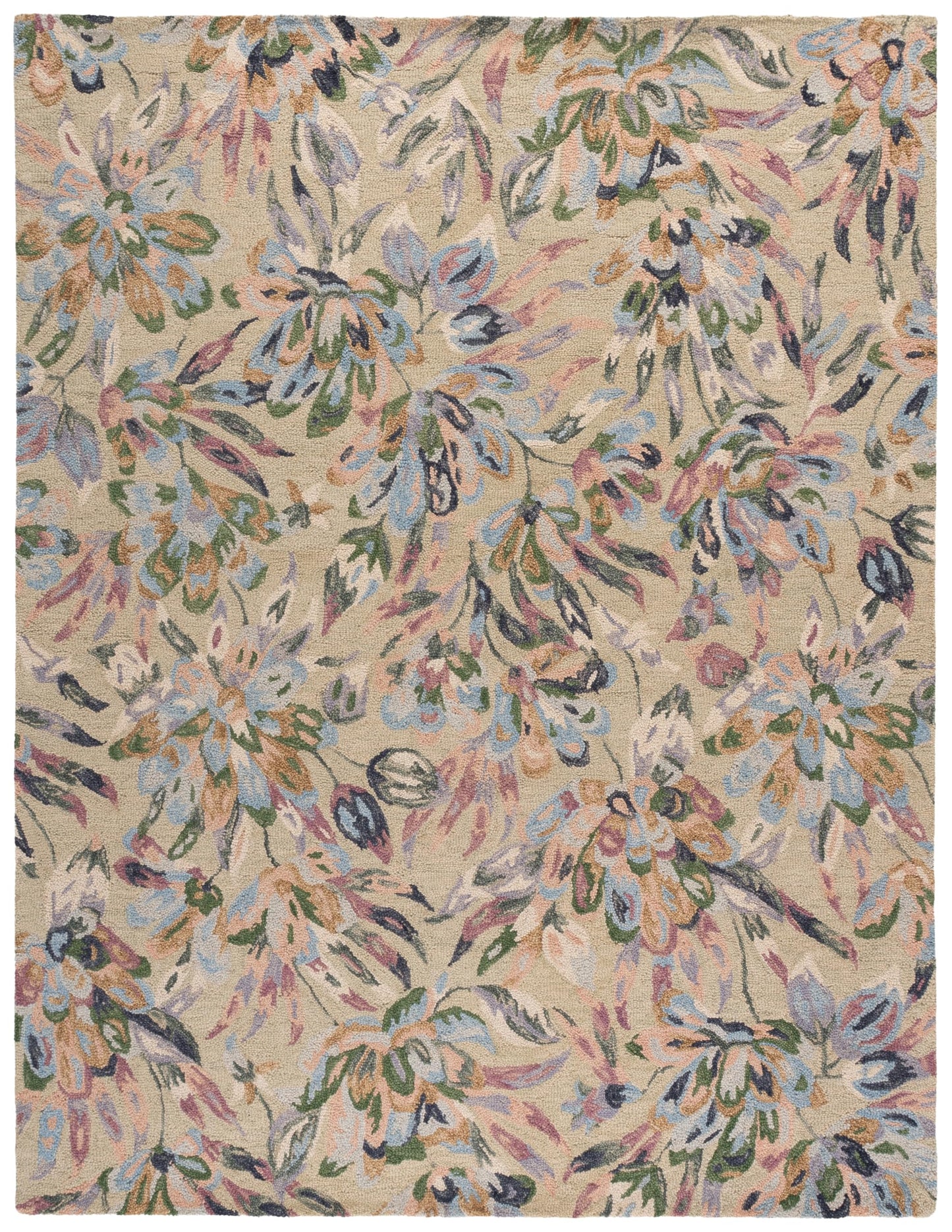 SAFAVIEH Area Rug 8x10 - Blossom Collection - Large - Beige & Purple, Handmade Wool, Floral Design, Ideal for Living Room, Bedroom, Office, Dining Space (BLM462B)