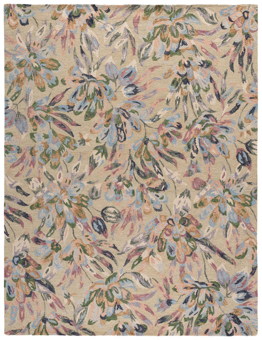 SAFAVIEH Area Rug 8x10 - Blossom Collection - Large - Beige & Purple, Handmade Wool, Floral Design, Ideal for Living Room, Bedroom, Office, Dining Space (BLM462B)
