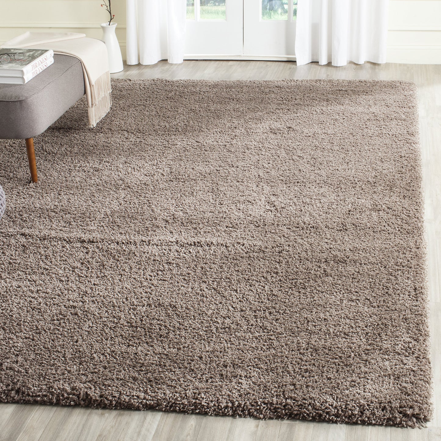 SAFAVIEH California Shag Collection Area Rug - 6'7" Square, Taupe, Non-Shedding & Easy to Clean, Ultra Plush Thick Pile, Ideal for Living Room, Bedroom, Dining Space (SG151-2424)