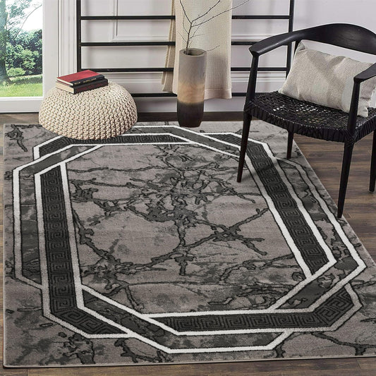 GLORY RUGS Area Rug Modern 8x10 Grey Black White Soft Contemporary Floor Gray Carpet with Premium Fluffy Texture for Indoor Living Dining Room and Bedroom Area