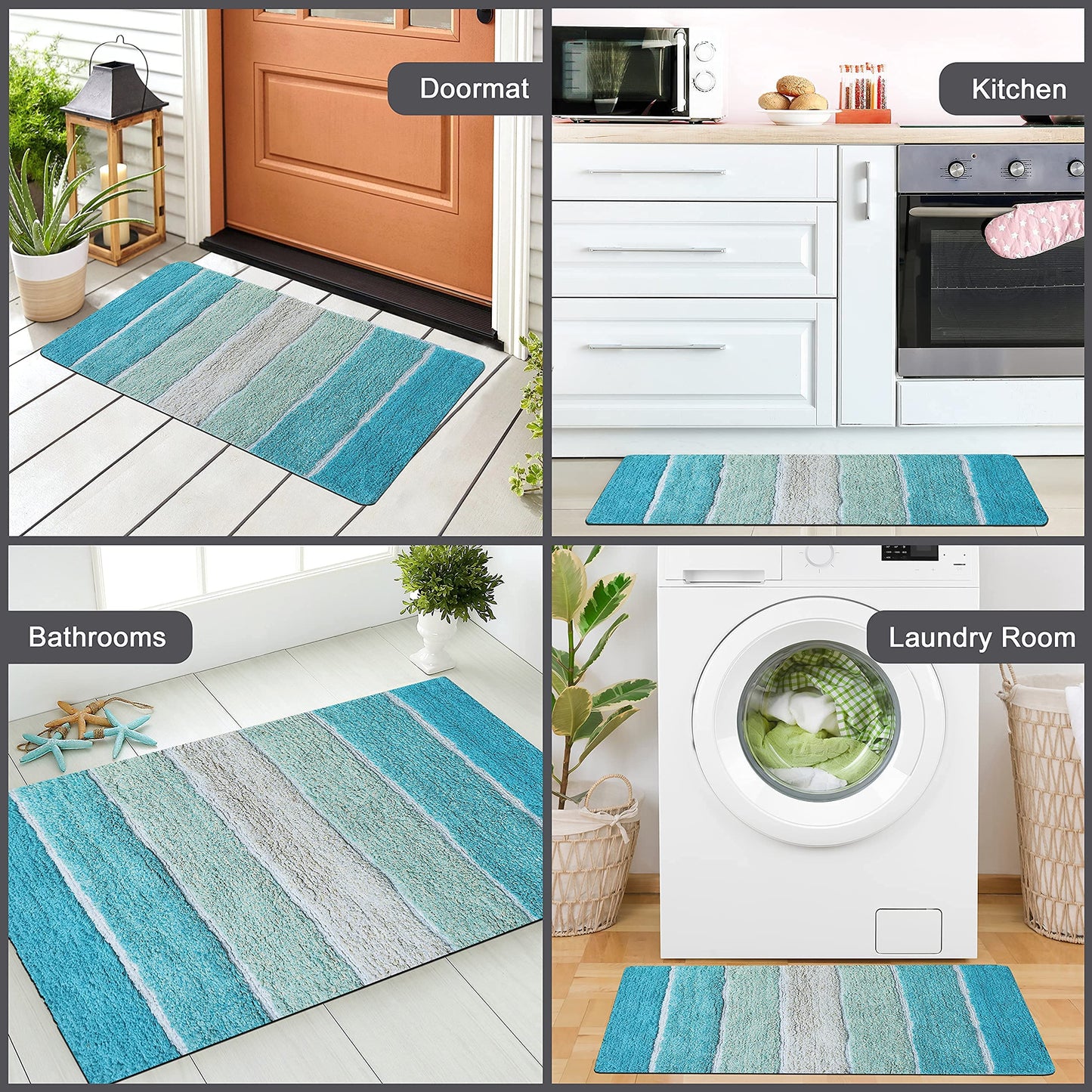 Chardin home Cordural Stripes Bath Mat, Set of 2 Bath Rugs (17 Inches x24 Inches & 21 Inches x34 Inches) | Non Slip Bathroom Rug, Machine Washable, Plush, Highly Absorbent | Aqua Turquoise Ombre