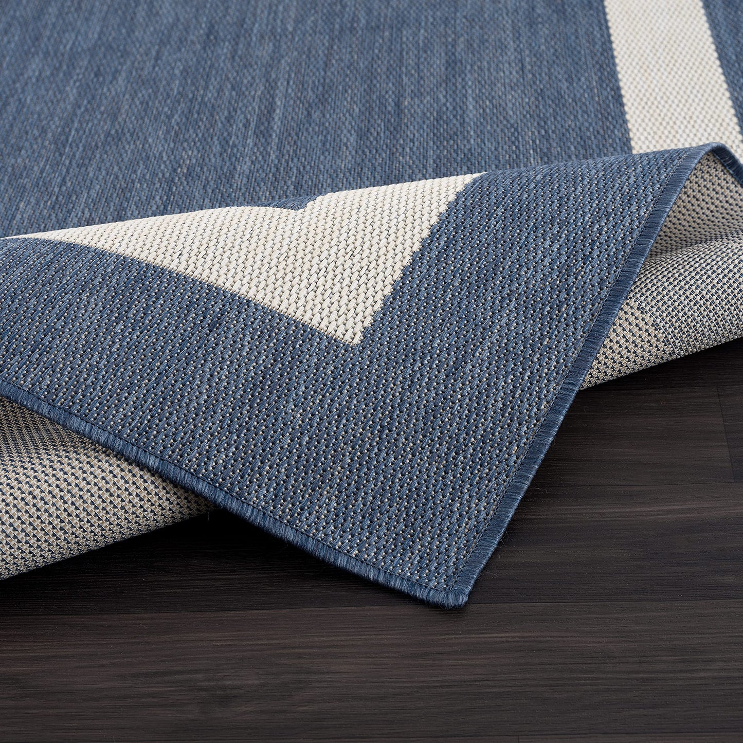 CAMILSON Outdoor Rug 9x12, Large Modern Outside Rugs for Patios Porches Waterproof Durable Washable Non-Shedding, Easy-to-Clean Indoor Outdoor Area Carpet (9 x 12, Bordered - Blue/White)