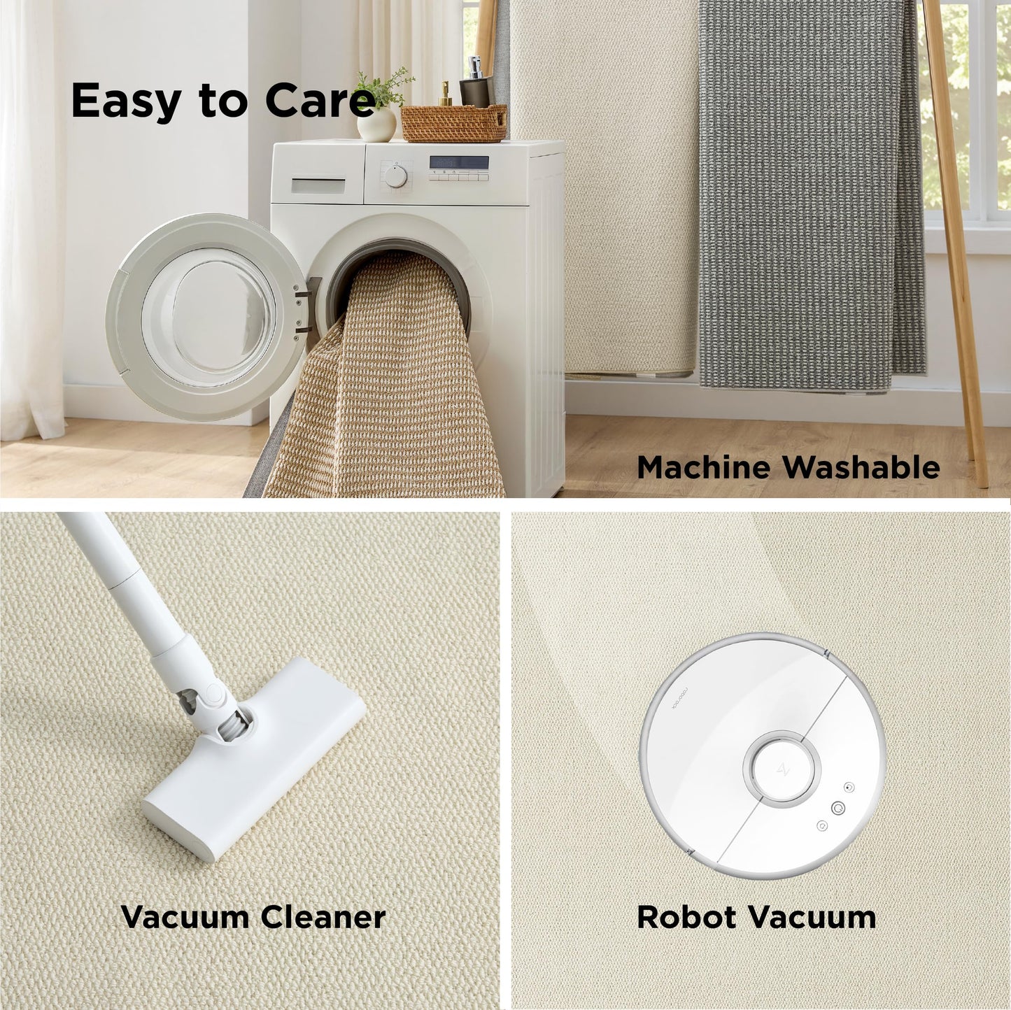 Bedsure 8x10 Faux Wool Area Rugs for Living Room, Machine Washable Carpet, Non-Slip Backing, Pet Friendly Throw Rug for Bedroom Dining Room, Oatmeal
