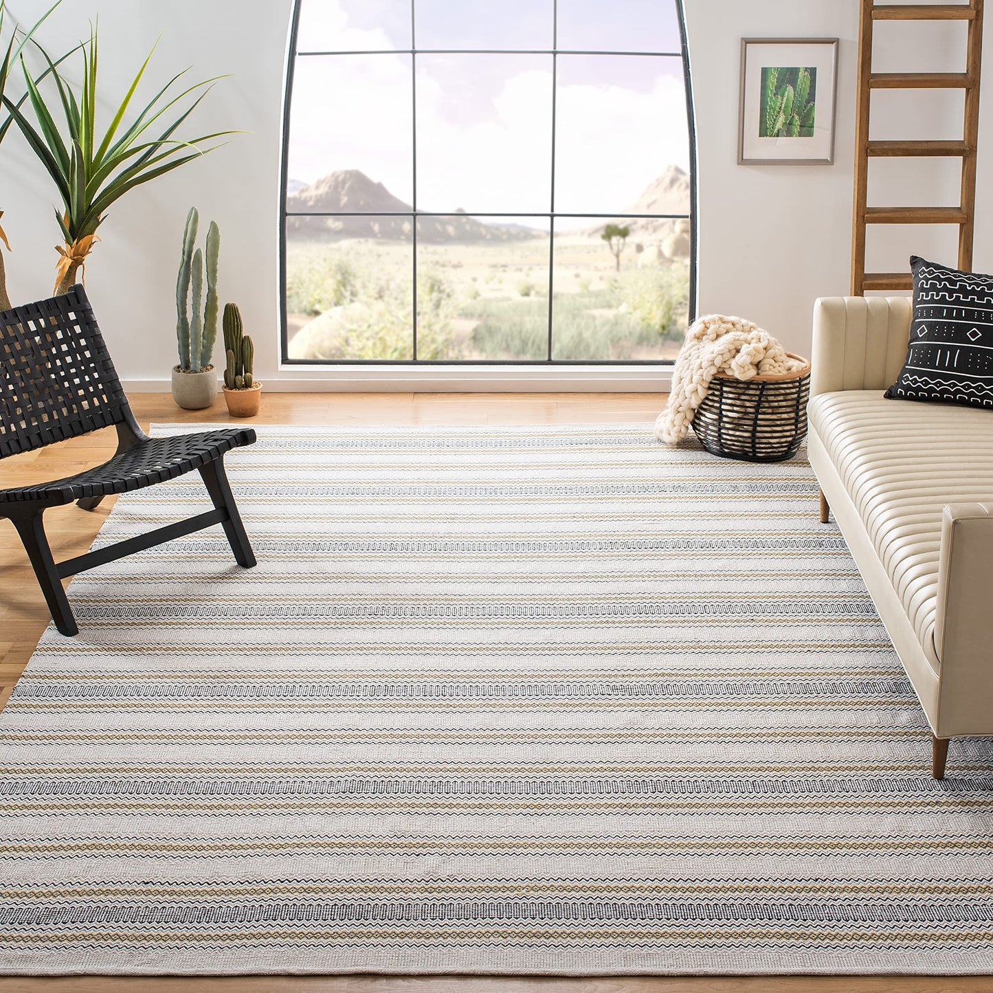 SAFAVIEH Area Rug 8x10 - Montauk Collection - Large - Blue & Beige, Handmade Cotton, Stripe Pattern, Ideal for Living Room, Bedroom, Office, Dining Space (MTK536M)