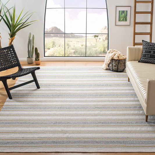 SAFAVIEH Area Rug 8x10 - Montauk Collection - Large - Blue & Beige, Handmade Cotton, Stripe Pattern, Ideal for Living Room, Bedroom, Office, Dining Space (MTK536M)