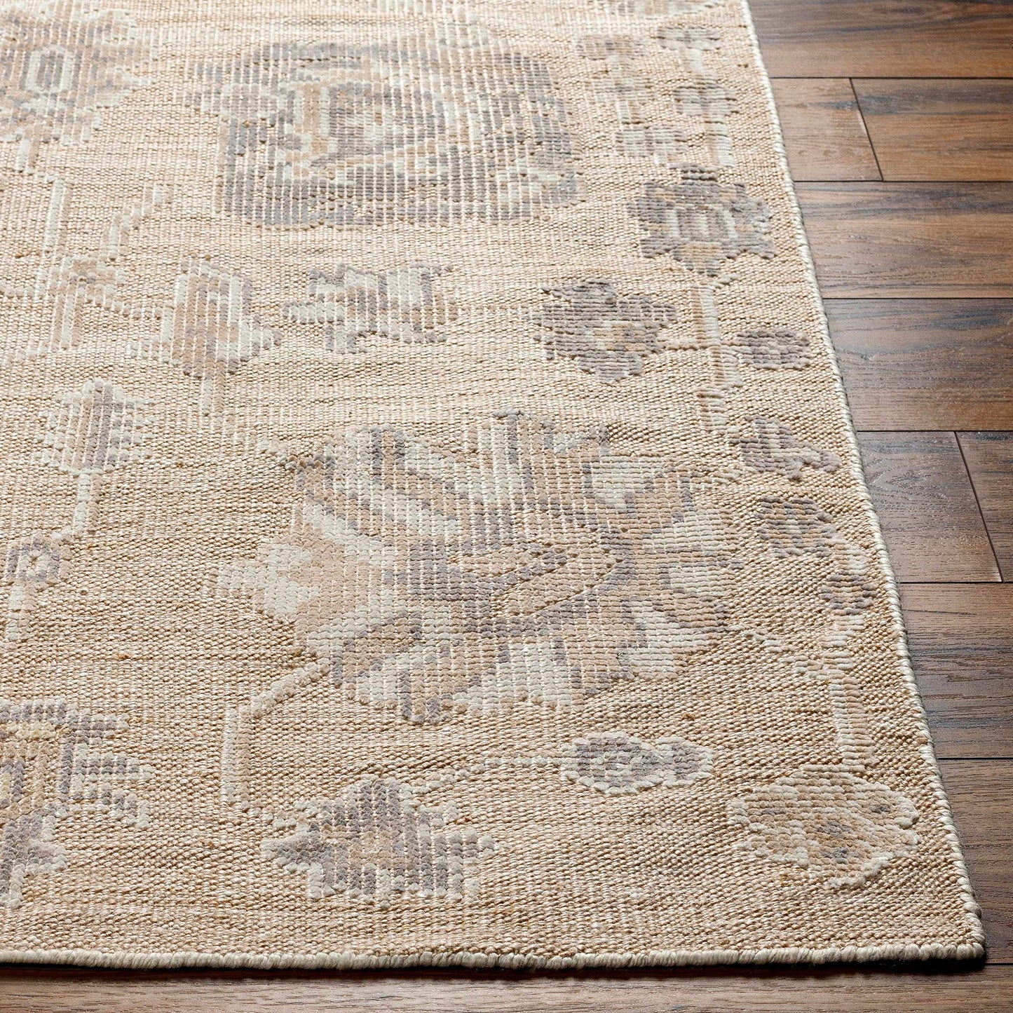 Hauteloom Bulusan Recycled Material Area Rug - Floral Medallion Geometric Distressed Abstract - Traditional Oushak Transitional Oriental Farmhouse - Light Gray, Dark Red, Beige, Cream, Gray - 2' x 3'