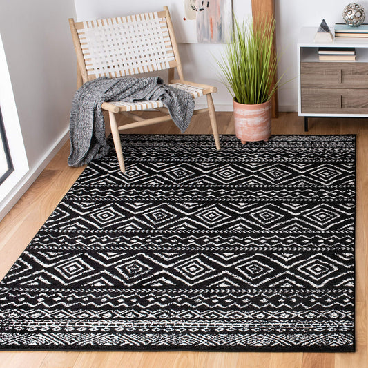 SAFAVIEH Area Rug 10x13 - Tulum Collection - Large - Black & Ivory, Moroccan Boho Distressed Design, Non-Shedding & Easy to Clean, Ideal for Living Room, Bedroom, Dining Space (TUL267Z)