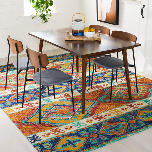 SAFAVIEH Aspen Collection Area Rug - 10' x 14', Navy & Ivory, Handmade Boho Tribal Wool, Ideal for High Traffic Areas in Living Room, Bedroom (APN502A)