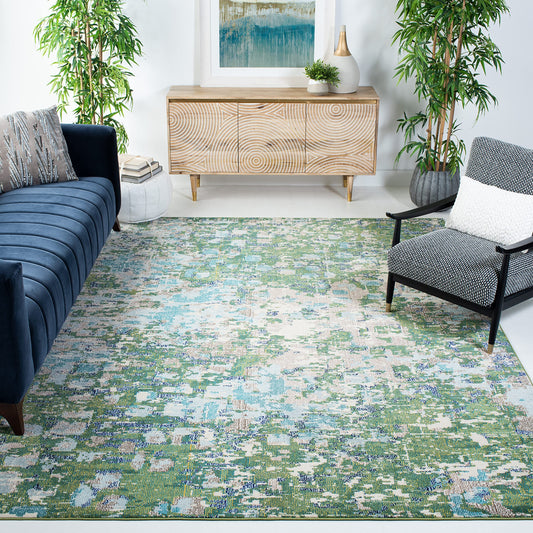 SAFAVIEH Madison Collection Area Rug - 9' x 12', Green & Turquoise, Boho Abstract Distressed Design, Non-Shedding & Easy Care, Ideal for High Traffic Areas in Living Room, Bedroom (MAD425Y)