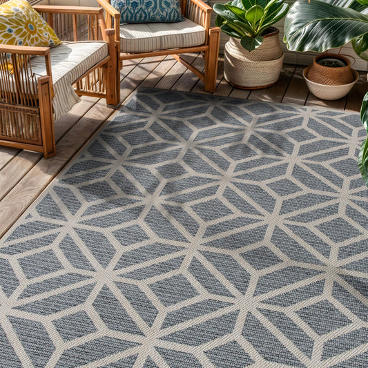 Rugshop Blue Contemporary Geometric Indoor/Outdoor Area Rug — Hose Washable for Living Room, Dining Room and Bedroom, 4' x 6'