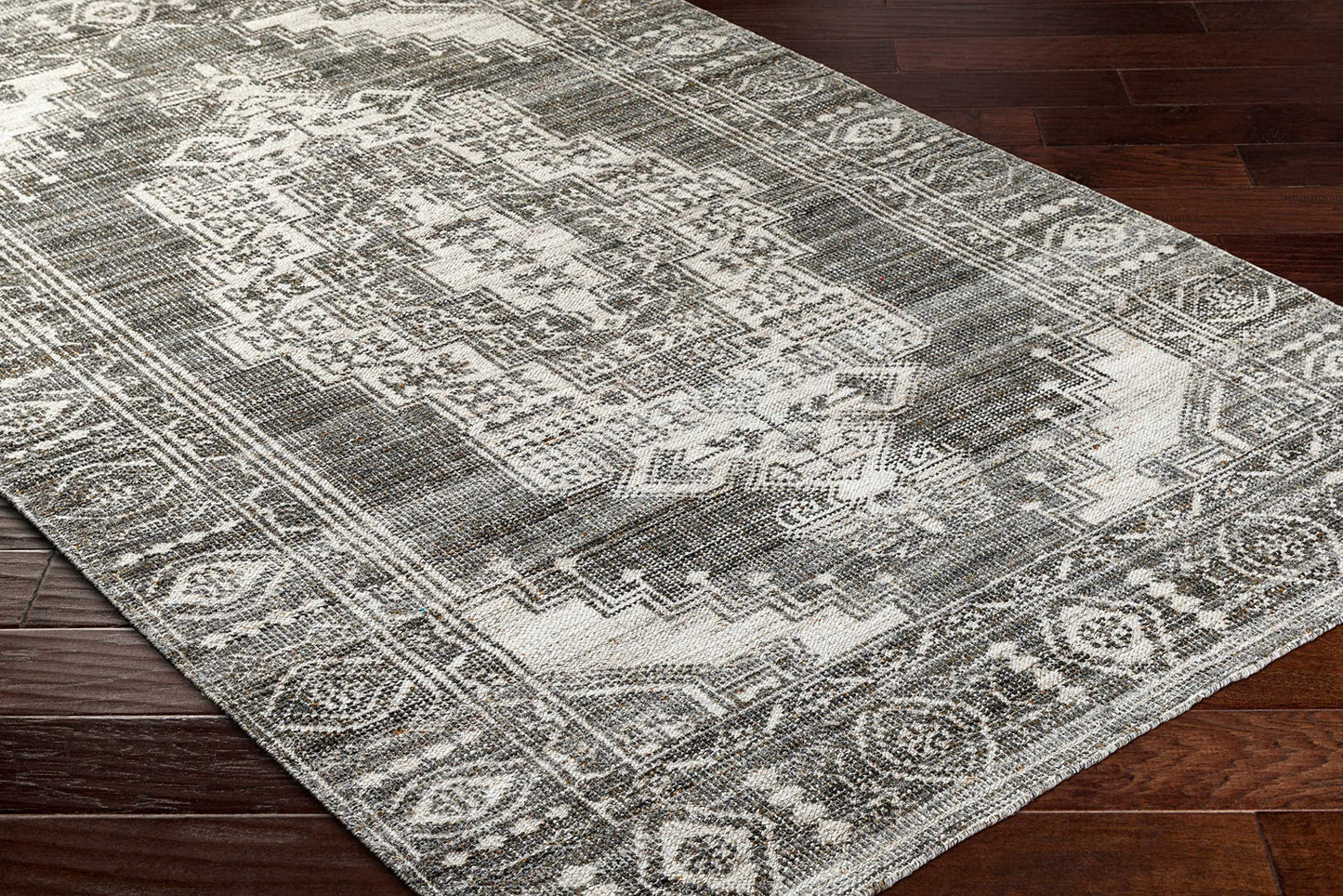 Hauteloom Rona Recycled Material Living Room, Bedroom Area Rug - Traditional - Gray, Black, Ivory - 2' x 3'
