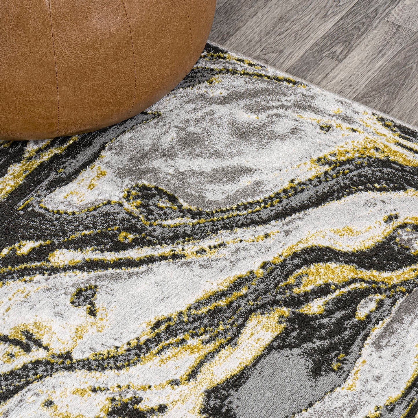 JONATHAN Y Swirl Marbled Black/Yellow Indoor Area Rug 3X5 ft, Abstract for Living Room, Bedroom, Kitchen, Office, Easy-Cleaning, High Traffic, Pet-Friendly, Non-Shedding SOR203D-3