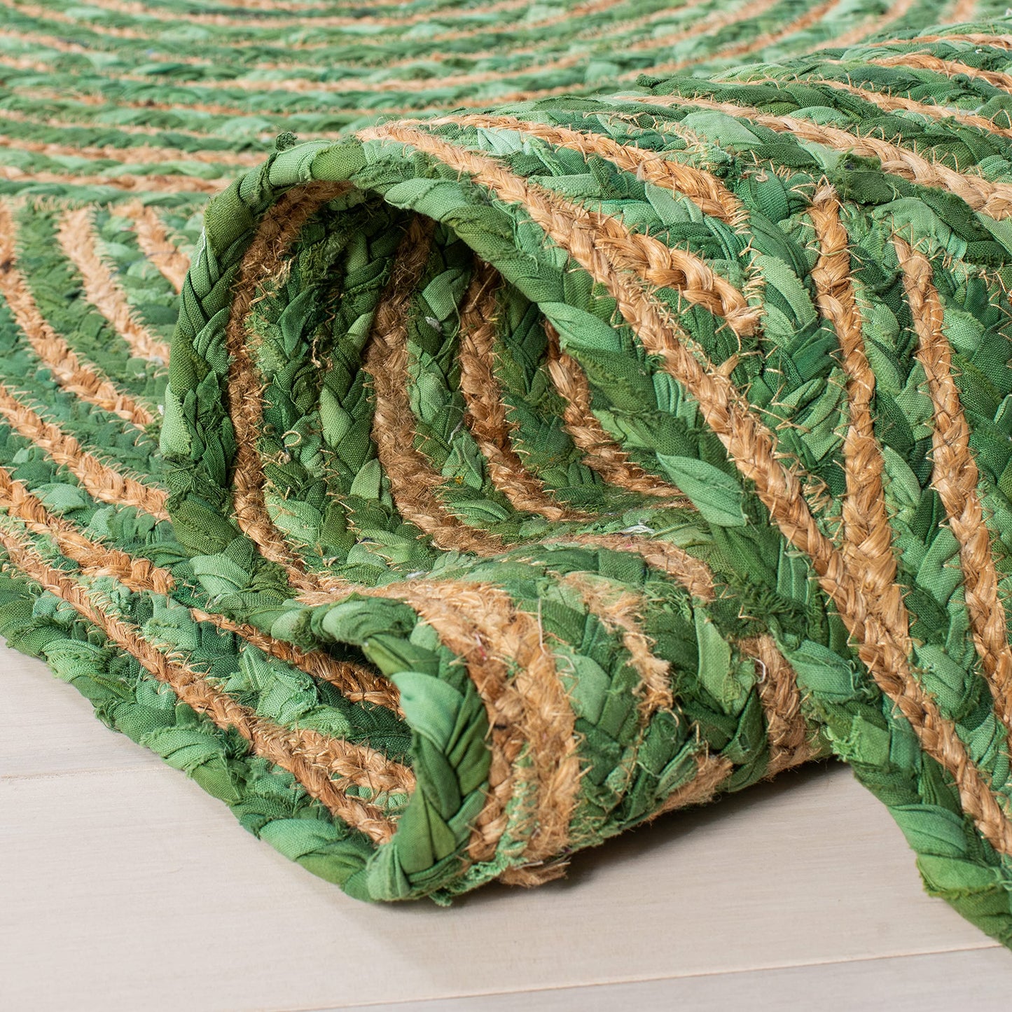 SAFAVIEH Cape Cod Collection 3' x 5' Green/Natural CAP203Y Handmade Boho Braided Circles Jute & Cotton Entryway Living Room Foyer Bedroom Accent Rug