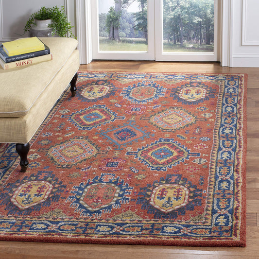 SAFAVIEH Heritage Collection 3' x 5' Rust / Navy HG427P Handmade Traditional Oriental Premium Wool Area Rug