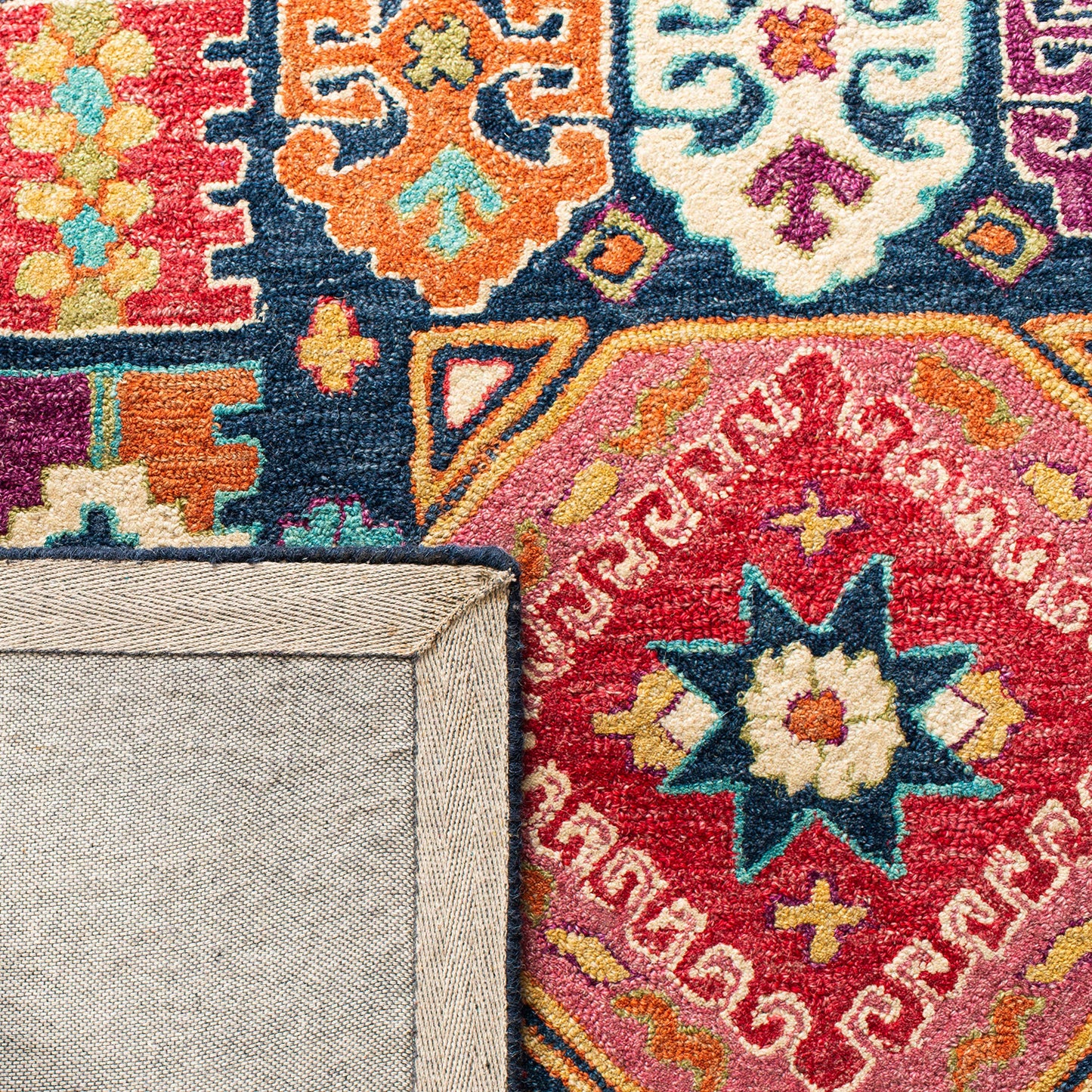 SAFAVIEH Aspen Collection Area Rug - 5' x 8', Blue & Red, Handmade Boho Wool, Ideal for High Traffic Areas in Living Room, Bedroom (APN518M)