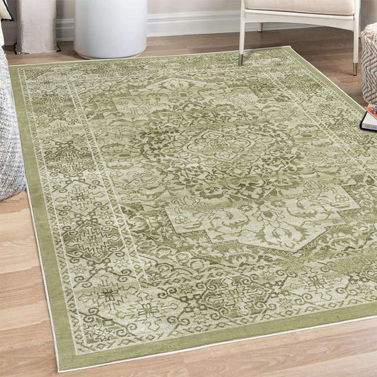 Ambesonne Victorian Decorative Rug, Floral Swirls Weathered Look Blooming Vintage Style Leaves Illustration, Quality Carpet for Bedroom Dorm and Living Room, 4' X 5' 5", Khaki Olive Green