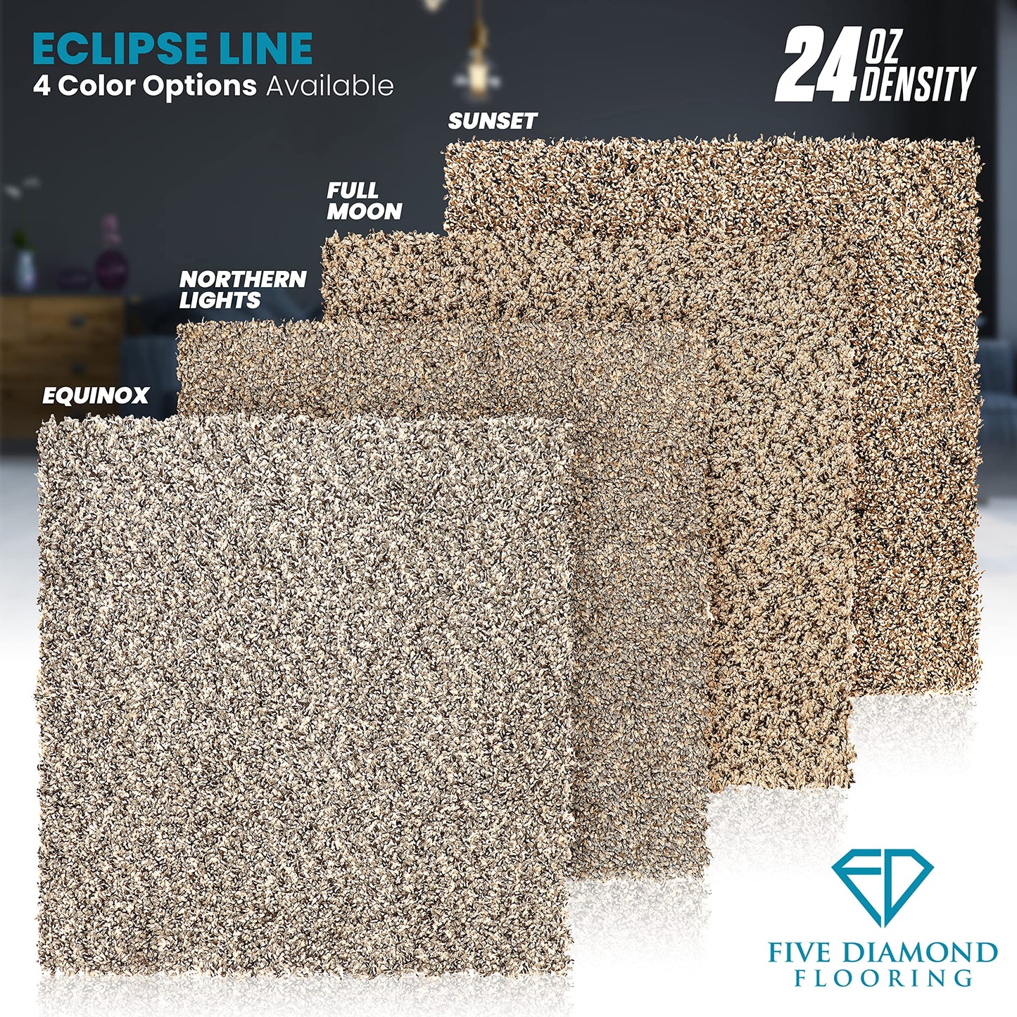 Eclipse Peel and Stick Carpet Tiles, Attached Cushion, Easy DIY Install, Soft Residential Carpet, American Made, Seamless Appearance, Plush, Great for Area Rug (10 Tiles - 22.5 Square Feet, Equinox)
